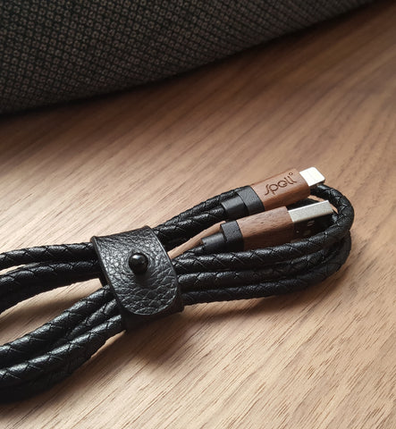 WALNUT BLACK BRAIDED LEATHER Lightning Cable (MFi)