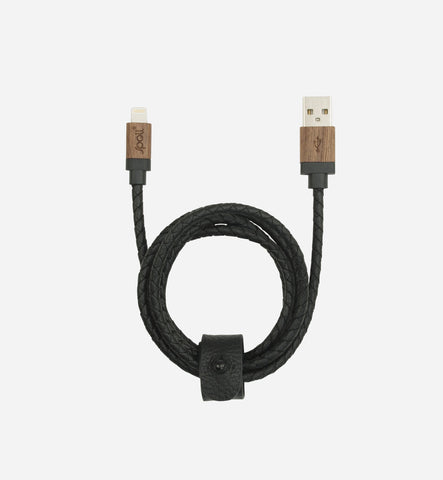 WALNUT BLACK BRAIDED LEATHER Lightning Cable (MFi)