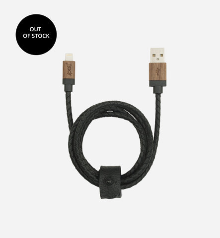 WALNUT BLACK BRAIDED LEATHER Lightning Cable (MFi)